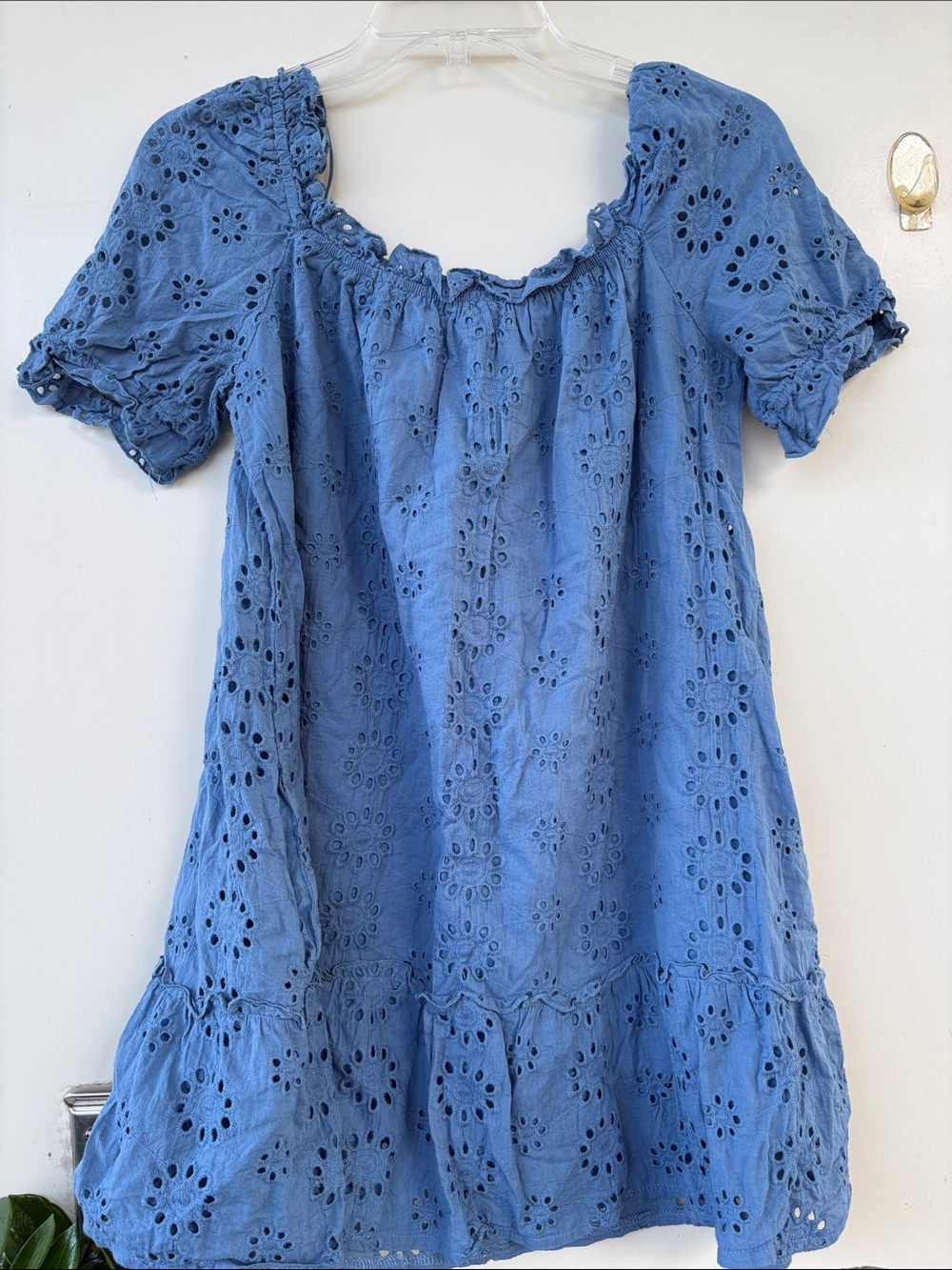 Elan Blue Eyelet Puff-Sleeve dress - Picture 4 of 7